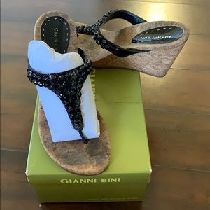 Stone open toe wedges